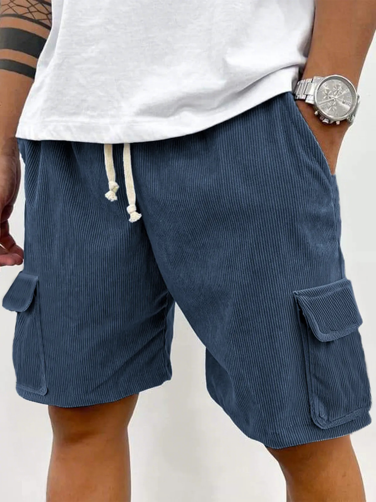 🔥HOT SALE🎁--60% OFF 🎉Men's Corduroy Stylish Multi-Pocket Lace Up Utility Casual Cargo Shorts