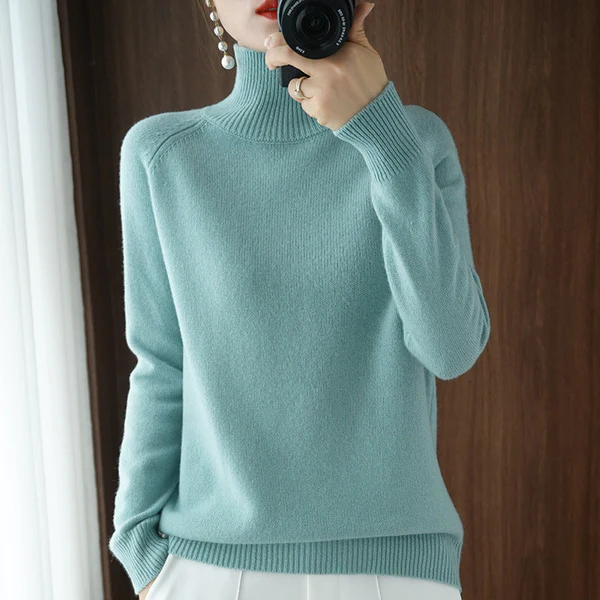 Women's Solid Turtleneck Cashmere Knit Sweater
