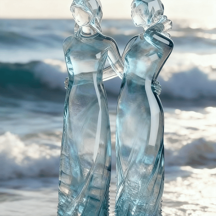 🔥LAST DAY 49% OFF🌊Sea Glass Sisters Sculpture - Sisters by My Side, Celebrates Friendships
