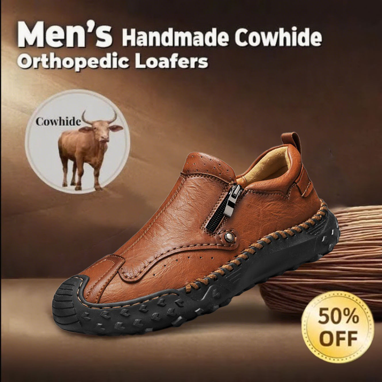 🔥Promotion -Final Day: 50% Off🔥New men's handcrafted orthopedic slip-on loafers designed to relieve foot pain and improve walking posture