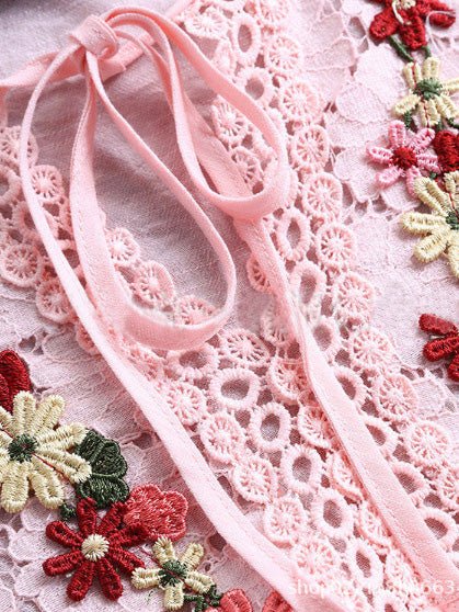 Women's Blouses Loose Belted Lace 3/4 Sleeves Blouse