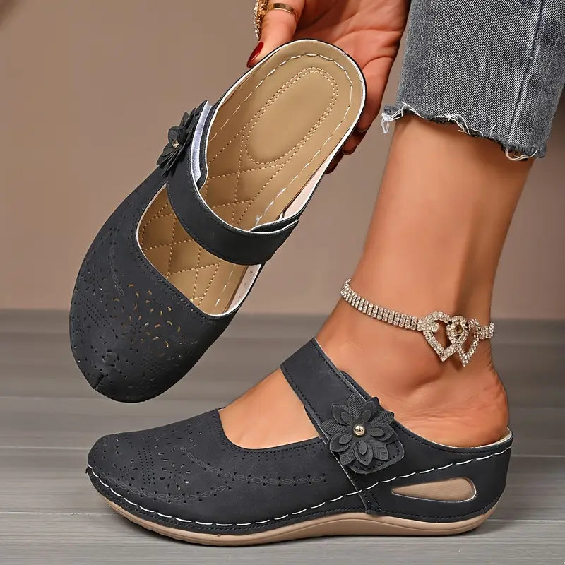 Now 60% off-Floral Accent Wedge Mules for Women