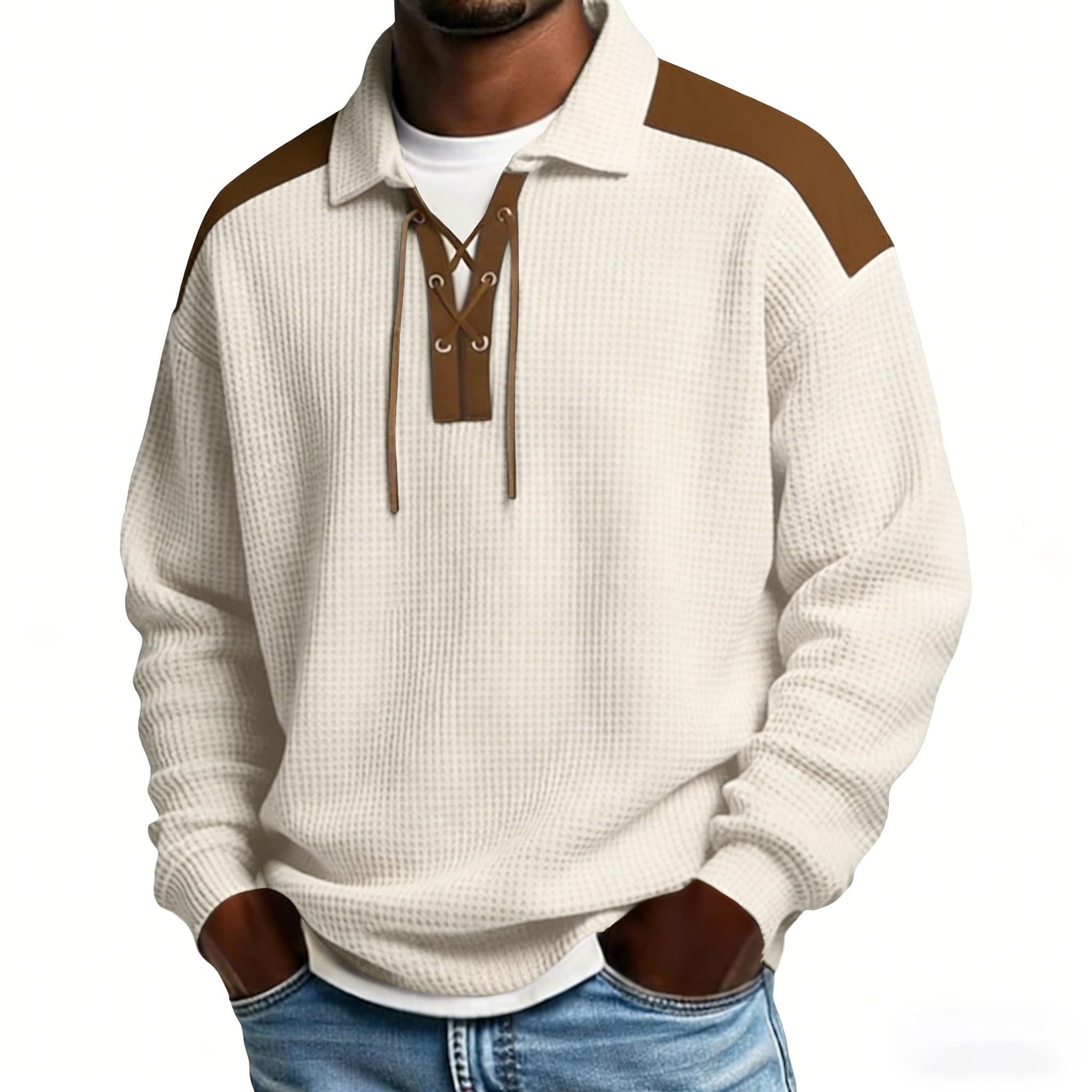 Men's long-sleeved solid color polo shirt/sweatshirt