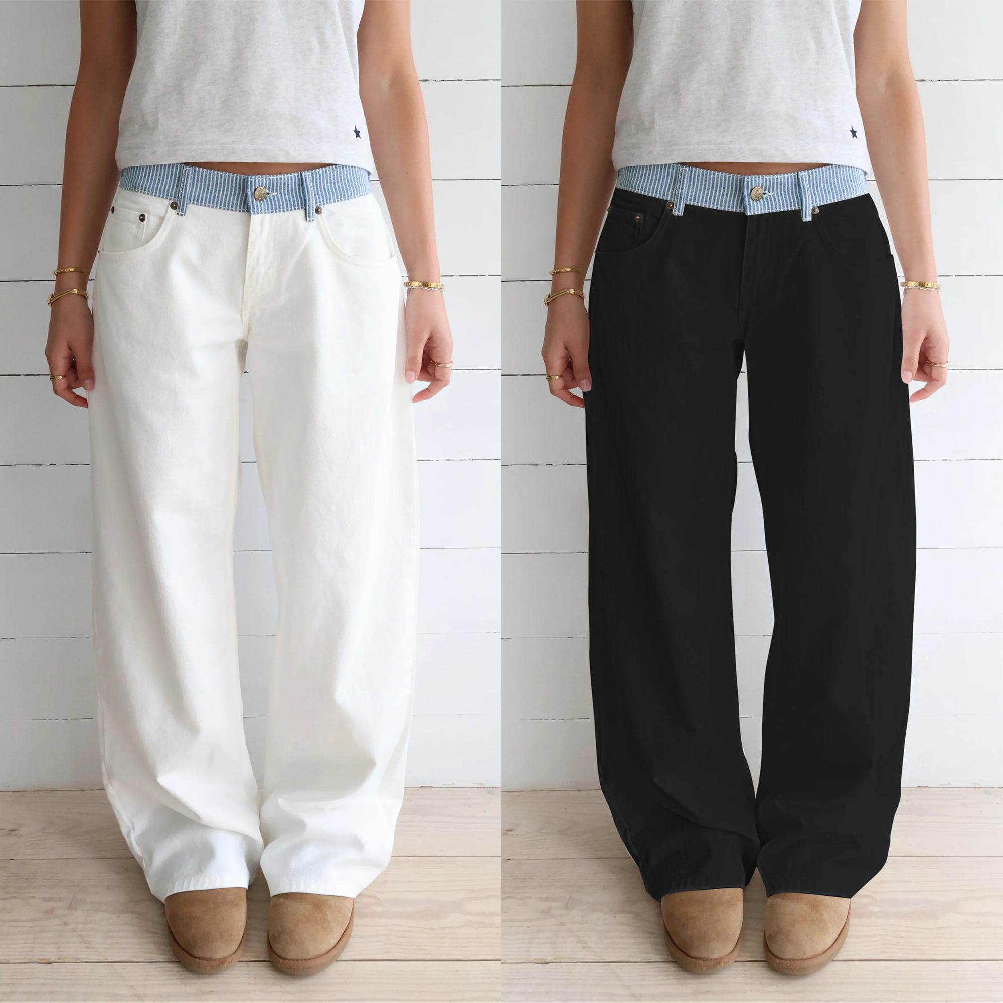 Color-block patchwork adjustable casual jeans (Buy 2 Free Shipping)