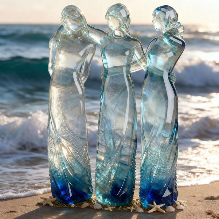 🔥LAST DAY 49% OFF🌊Sea Glass Sisters Sculpture - Sisters by My Side, Celebrates Friendships