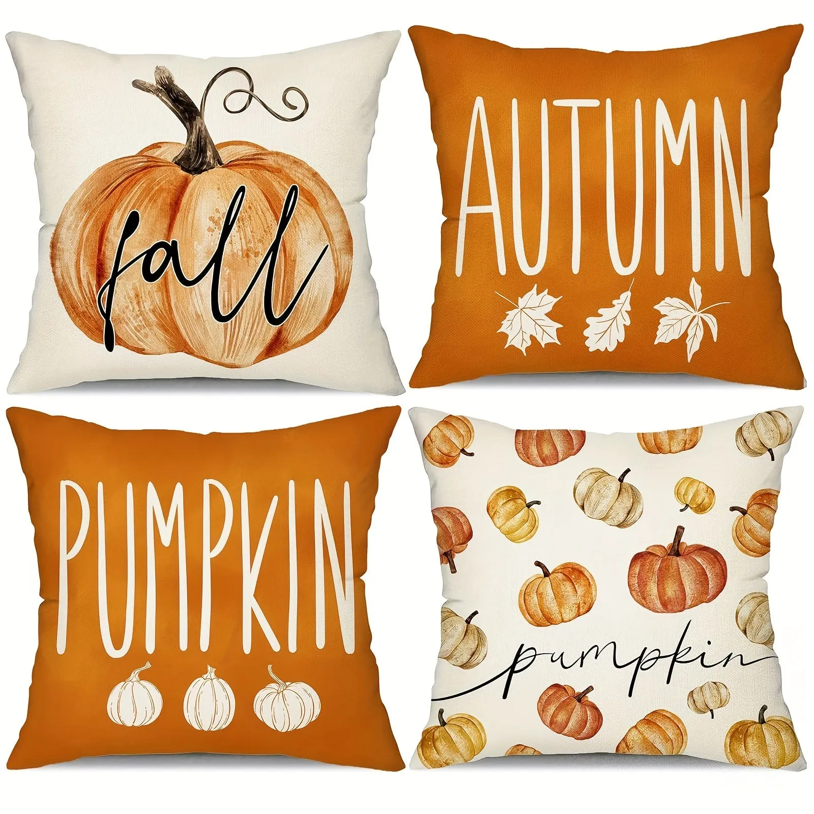 Set of 4 Pumpkin Pillow Covers for Halloween Fall Decor, Machine Washable
