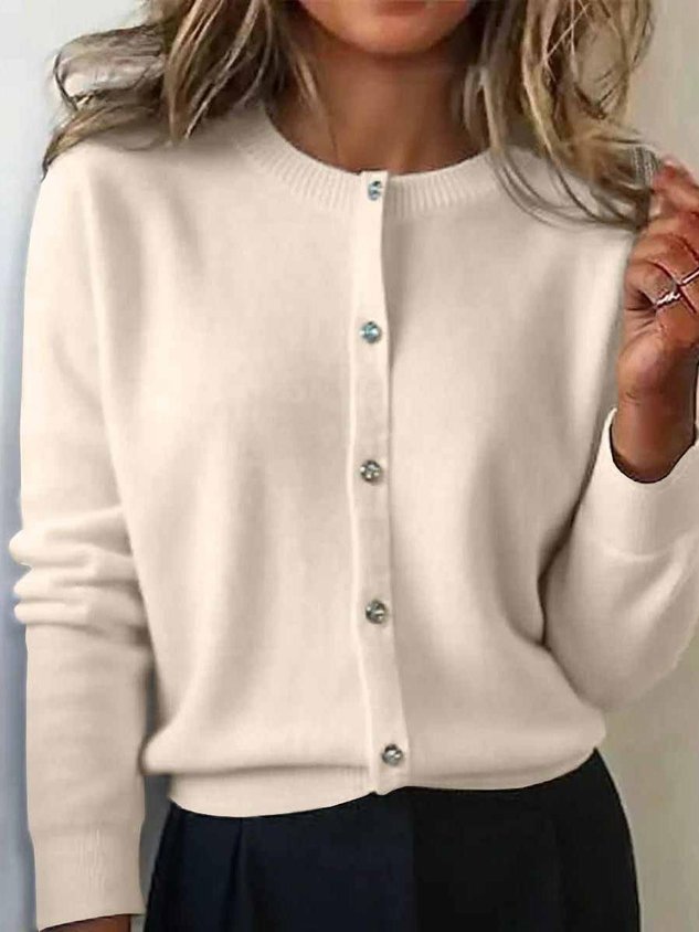Women's Autumn And Winter Round Neck Cardigan Sweater Versatile Short Top Jacket