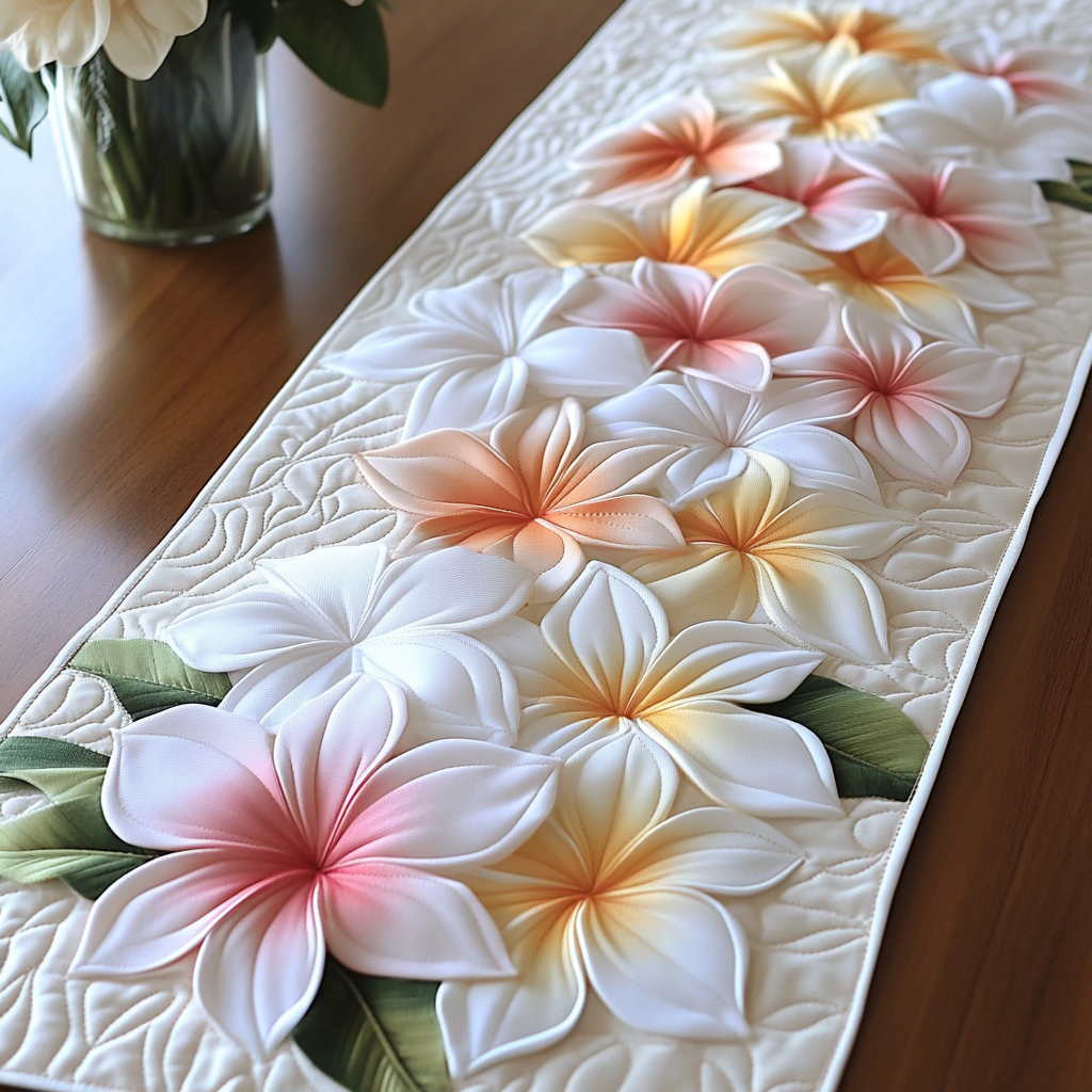 Plumeria Glow Quilted Table Runner NCU0VL2003