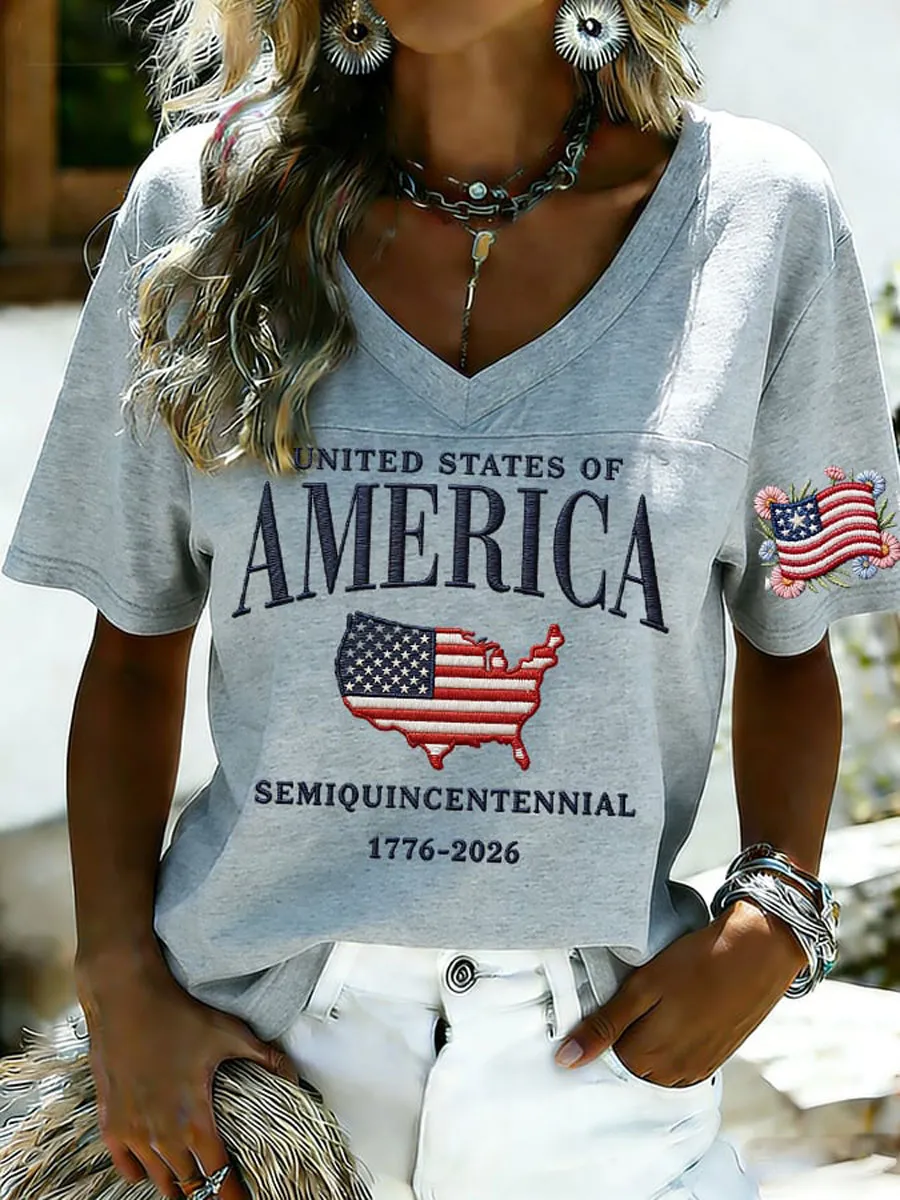 Women'S 250Th Anniversary Print V-Neck Top