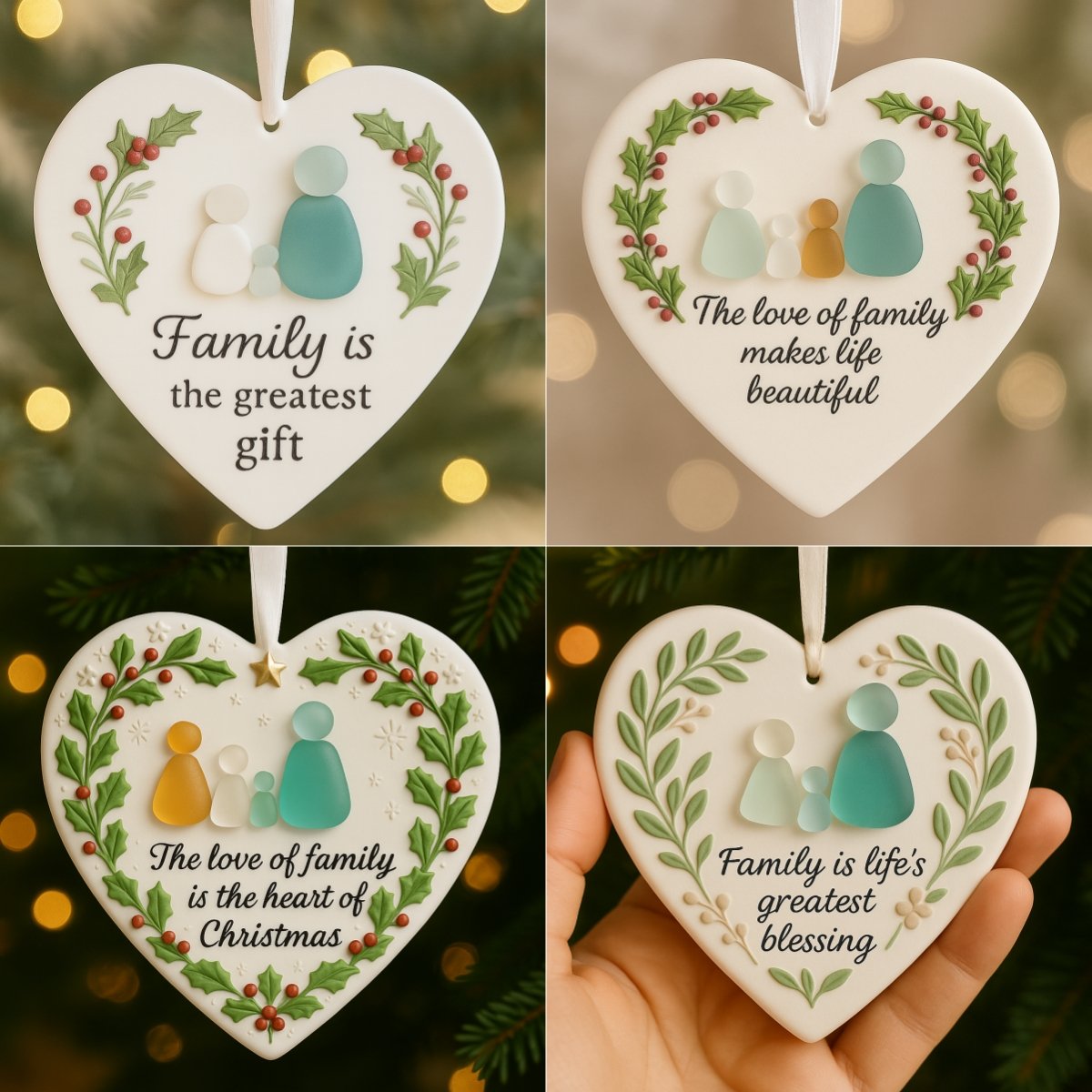 Heart-Shaped Sea Glass Family Ornament 🎄💞 Celebrating Love, Blessings & Togetherness 🌟