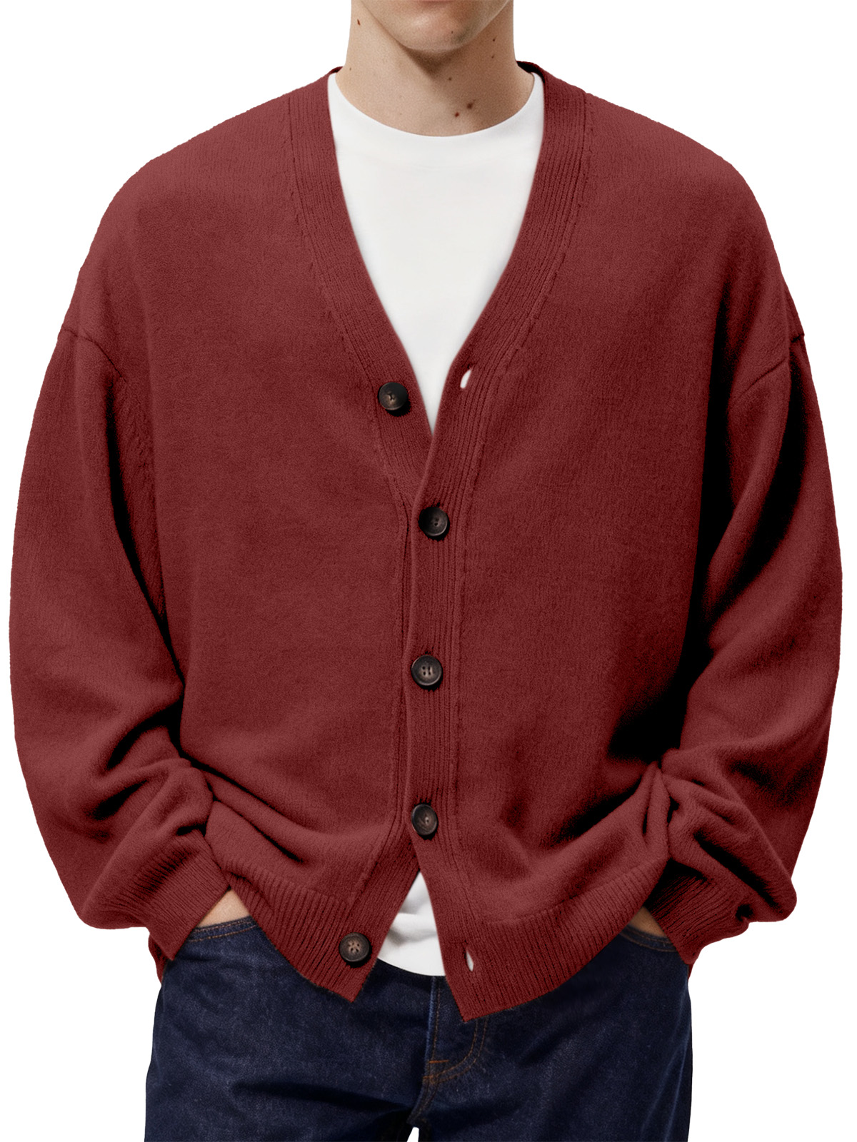 Men's Casual Loose Single Breasted Knitted Sweater Jacket
