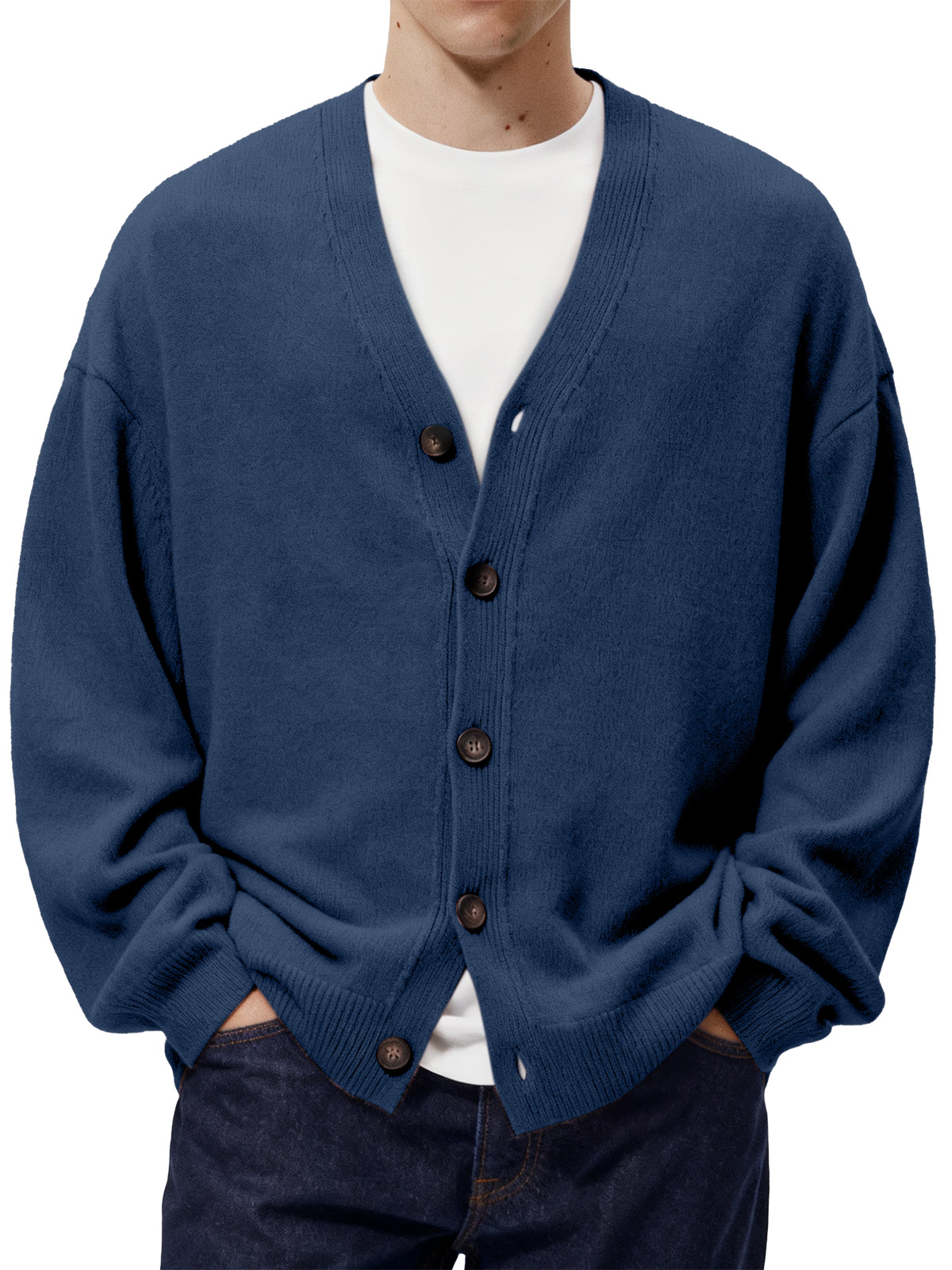 Men's Casual Loose Single Breasted Knitted Sweater Jacket