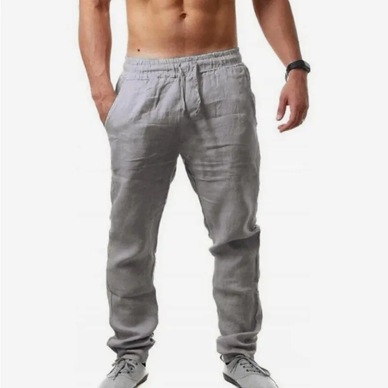 Men’s Breathable Linen Blend Loose Fit Casual Sports Pants