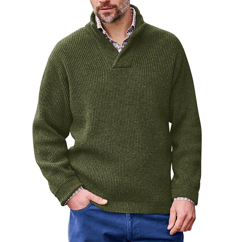 Men's Solid color Casual Pullover Long-sleeved V-neck Loose Sweater
