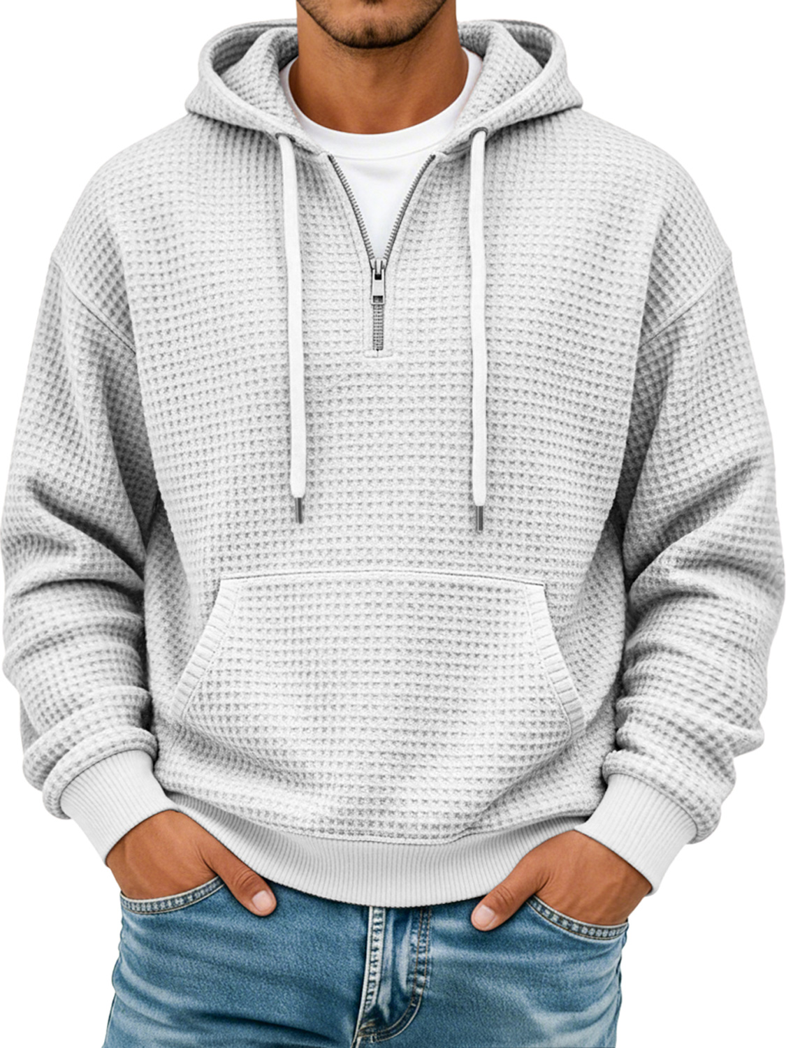 Men's Waffle Texture Colorblock Casual Hooded Sweatshirt