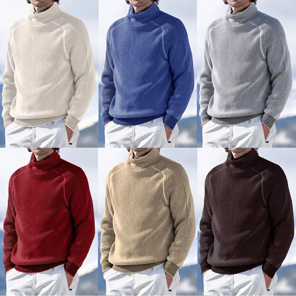Men's Turtleneck High Neck Sweater Long Sleeve Knitted Pullovers Warm Sweatshirt
