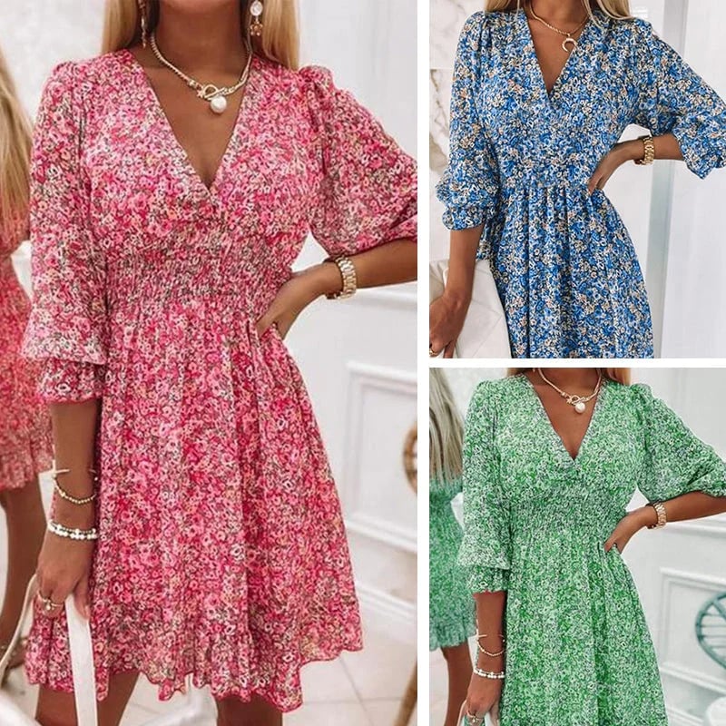 🌸🔥HOT SALE 49% OFF👗Puff Sleeve Mid Waist Floral Dress