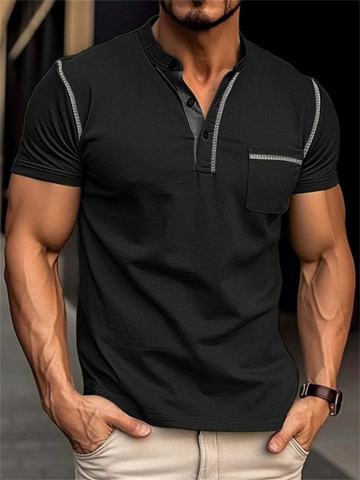 Male Casual Short-sleeved Collarless Pullover Shirt