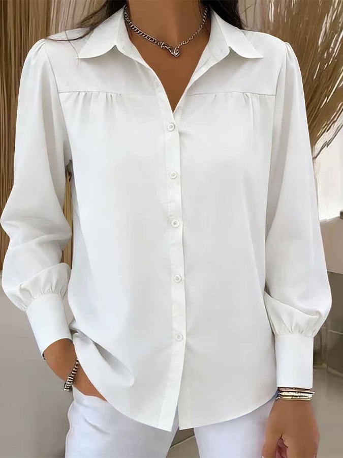 Women'S Solid Color Casual Lapel Long-Sleeved Shirt