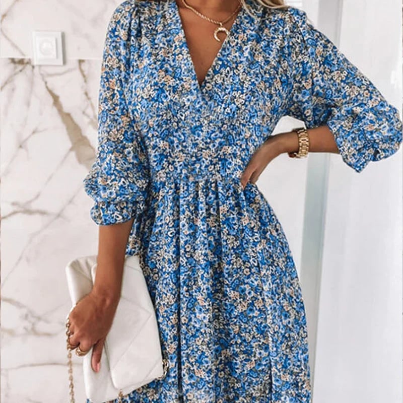 🌸🔥HOT SALE 49% OFF👗Puff Sleeve Mid Waist Floral Dress