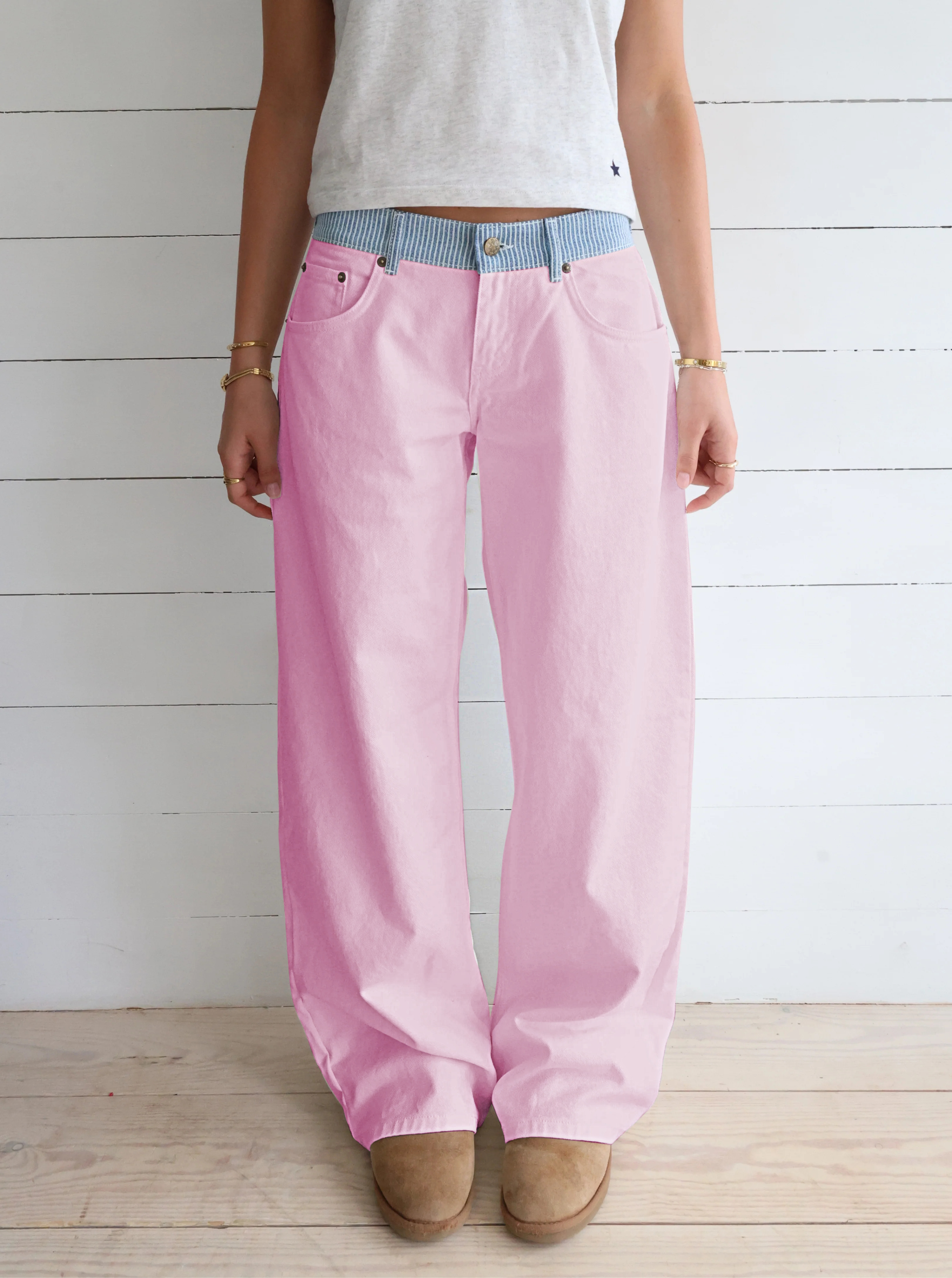 Color-block patchwork adjustable casual jeans (Buy 2 Free Shipping)