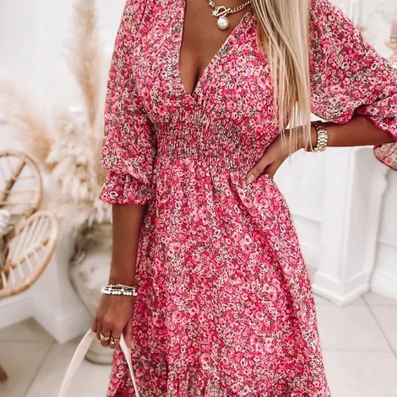 🌸🔥HOT SALE 49% OFF👗Puff Sleeve Mid Waist Floral Dress