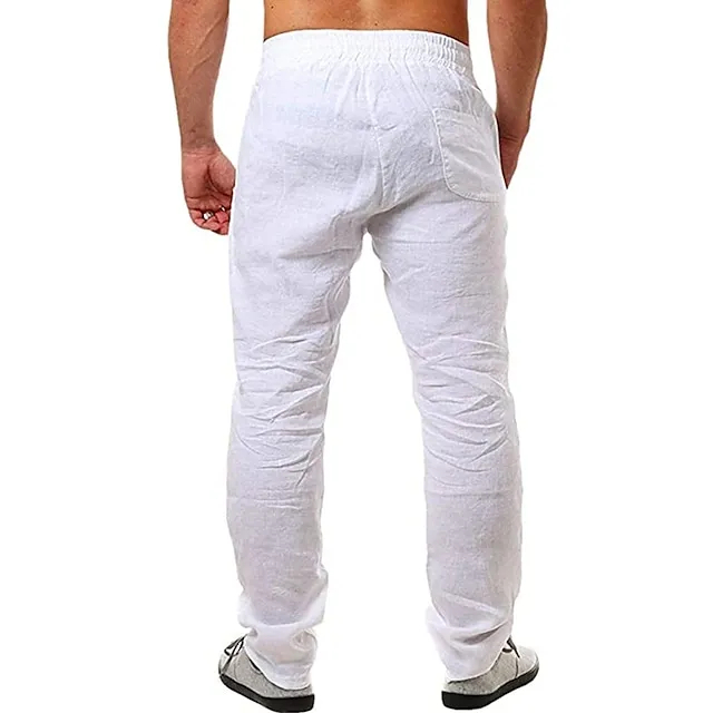 Men’s Breathable Linen Blend Loose Fit Casual Sports Pants