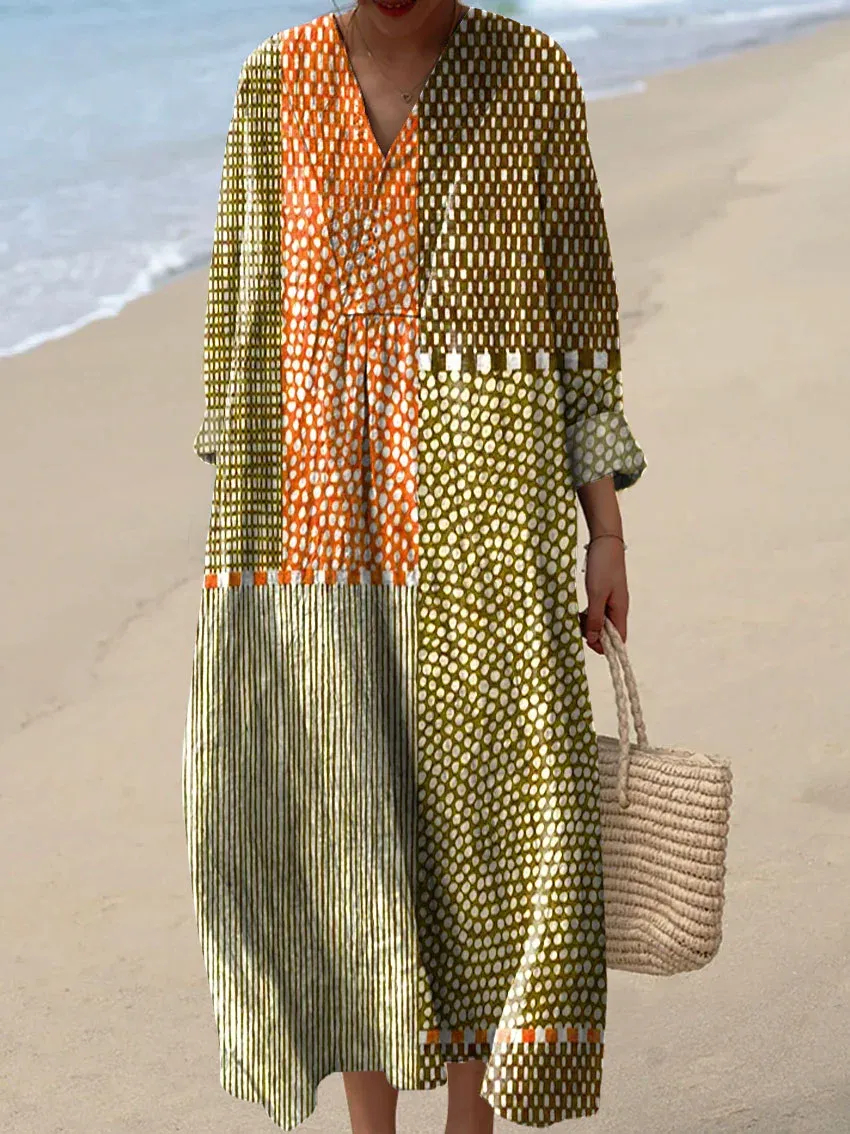 Women's Abstract Pattern Art Print Cotton Dress