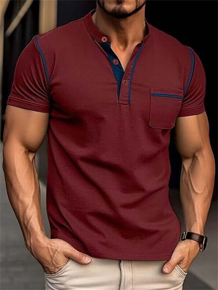Male Casual Short-sleeved Collarless Pullover Shirt