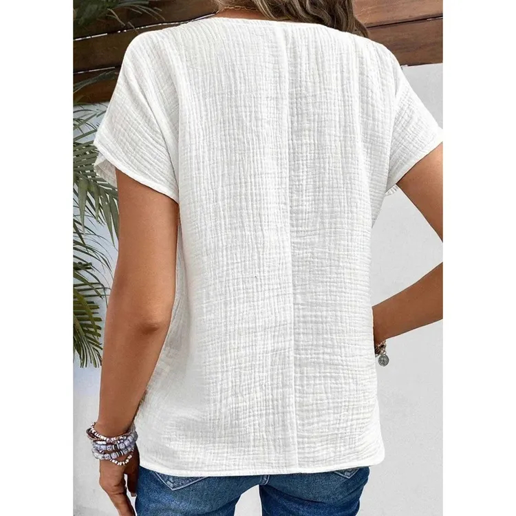 Summer new solid color short-sleeved cardigan button women's tops thin style