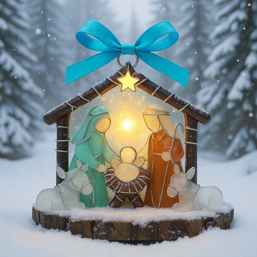🌊Handmade Sea Glass Nativity Ornament