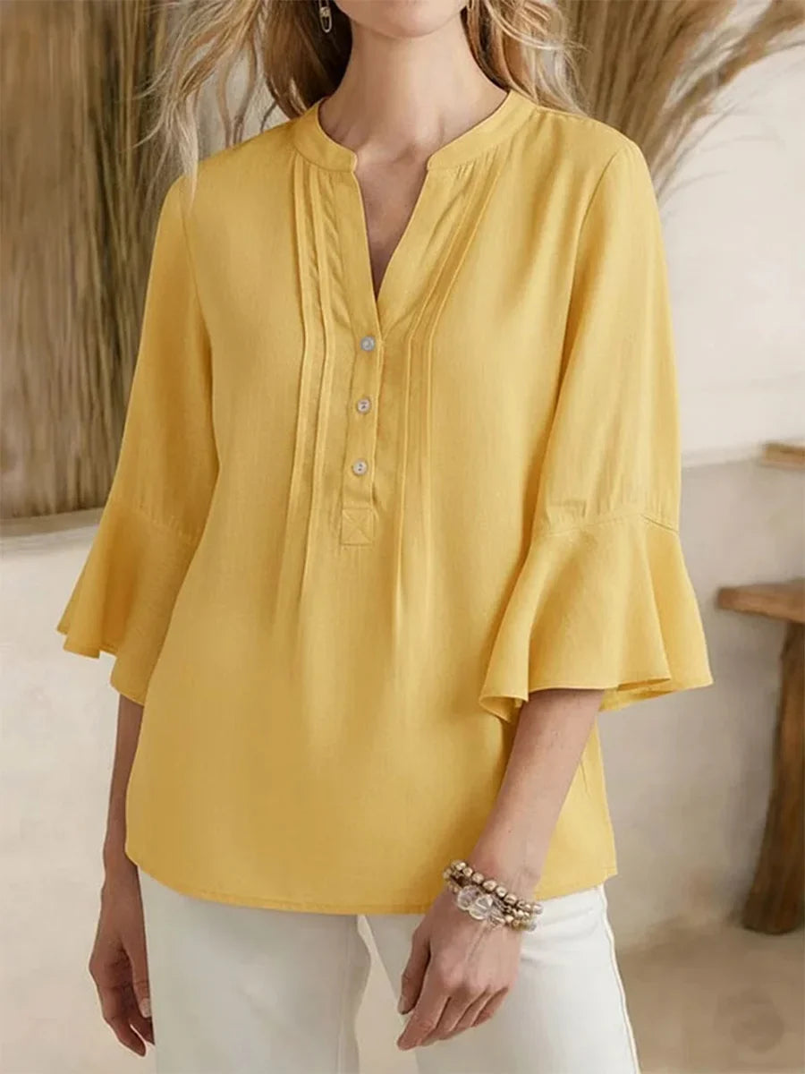 Women's Casual V-neck 3/4 Sleeve Loose Top