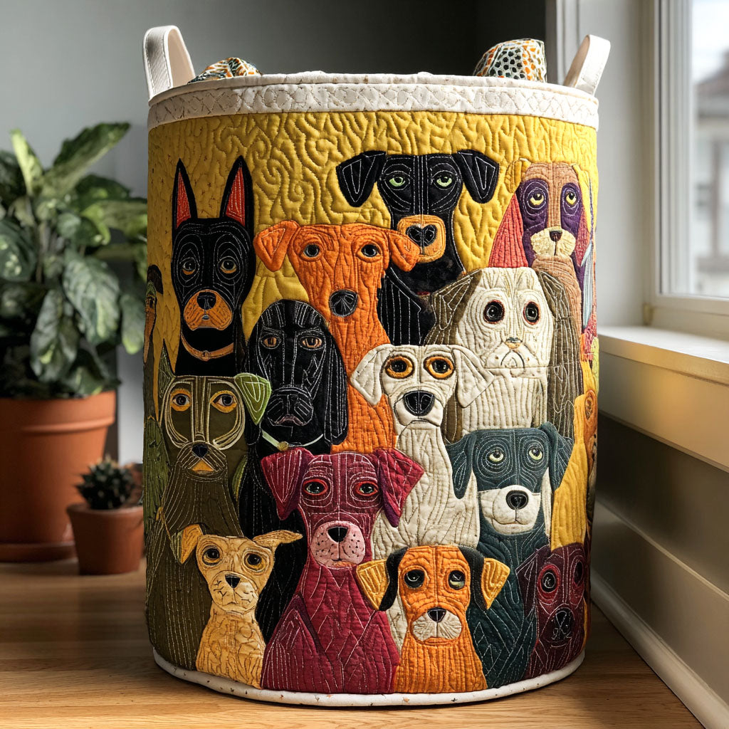 Whimsical Dog Quilted Laundry Basket NCU0QN036