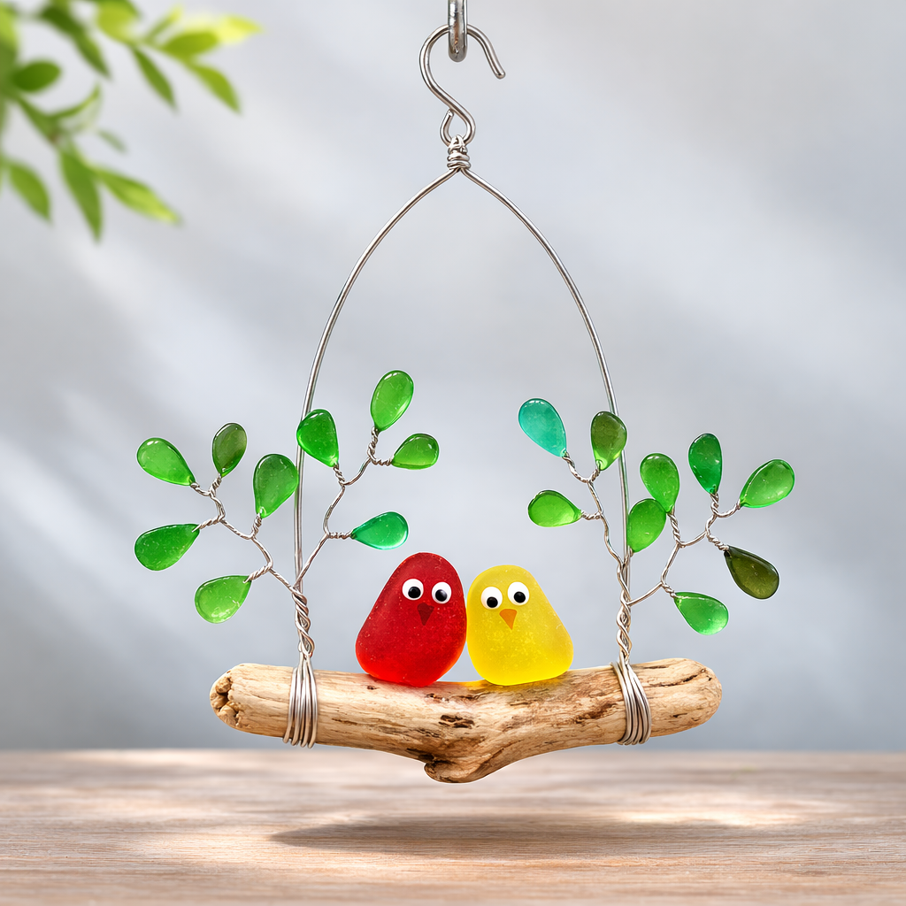 🌈 Sea Glass Birds Hanging Ornament