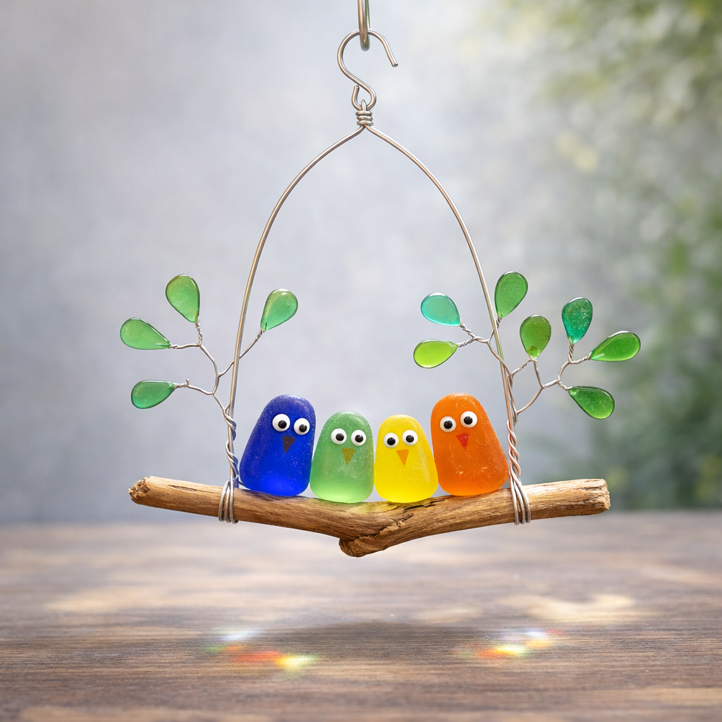 🌈 Sea Glass Birds Hanging Ornament