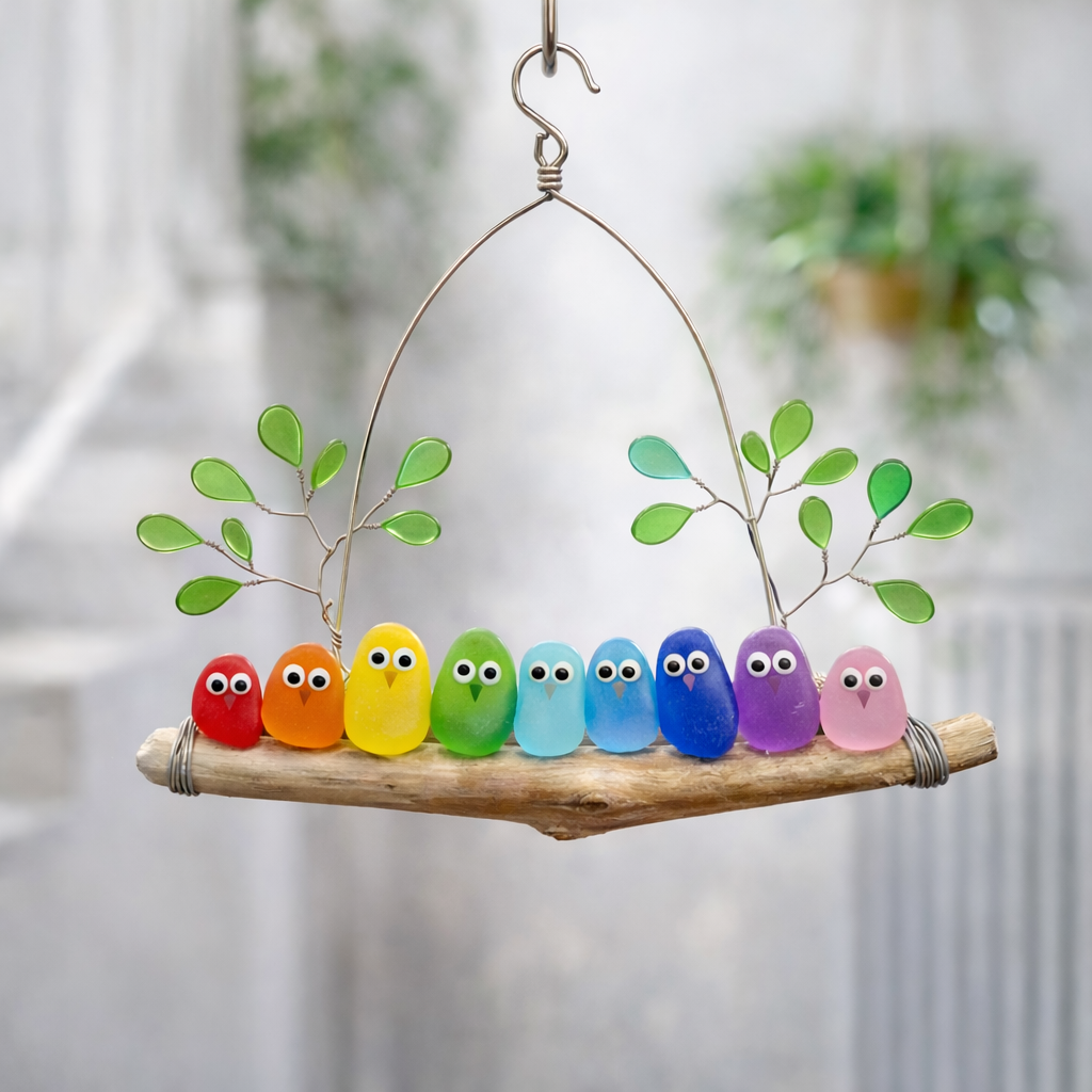 🌈 Sea Glass Birds Hanging Ornament