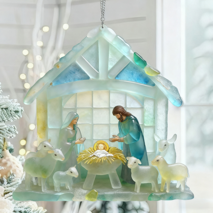 🌊Handmade Sea Glass Nativity Ornament