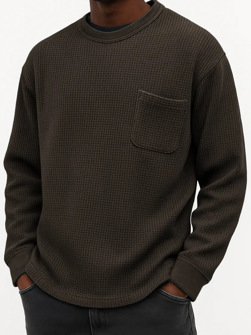 🔥Today 70% off🔥 Black Friday Early Sale - Men's Casual Solid Color Waffle Long Sleeve Sweatshirt