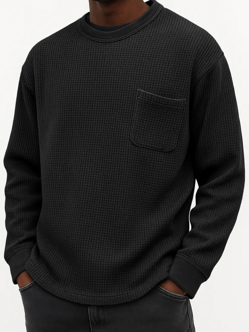 🔥Today 70% off🔥 Black Friday Early Sale - Men's Casual Solid Color Waffle Long Sleeve Sweatshirt