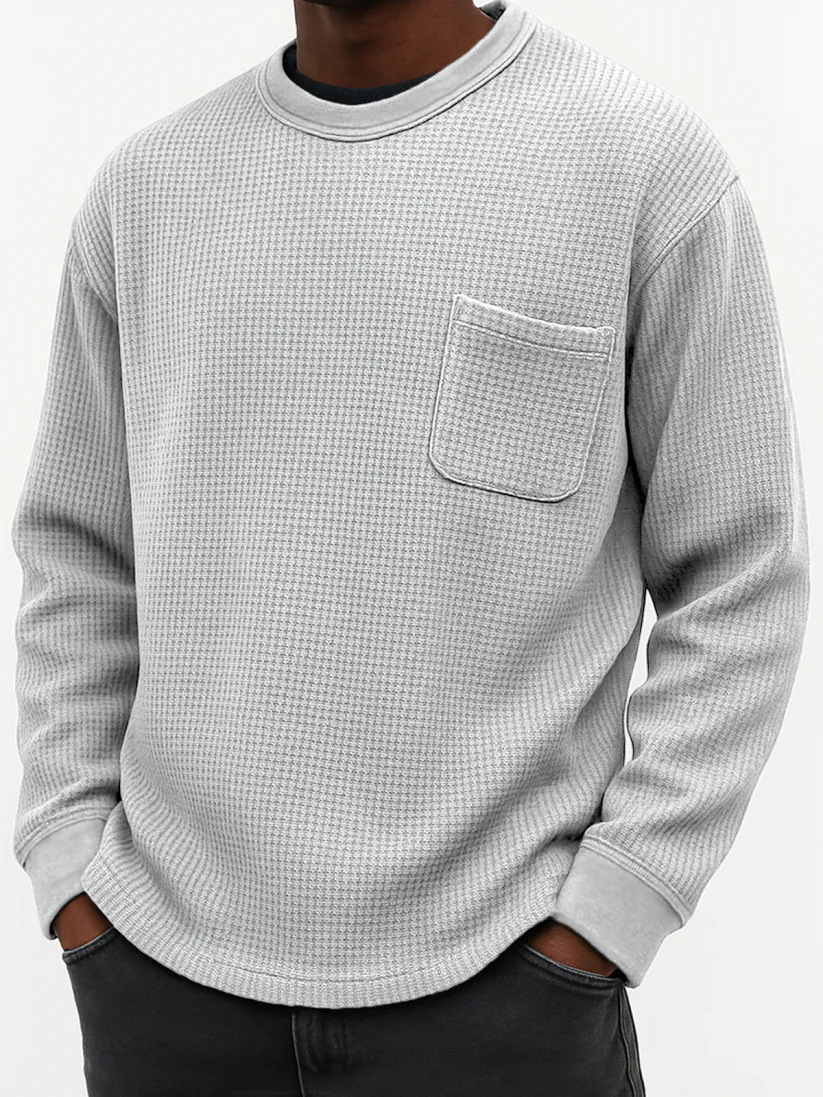 🔥Today 70% off🔥 Black Friday Early Sale - Men's Casual Solid Color Waffle Long Sleeve Sweatshirt