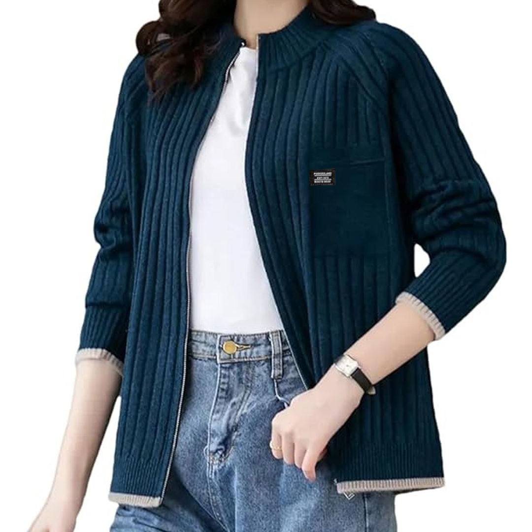 Women'S Autumn And Winter Long-Sleeved Zipper Knitted Cardigan