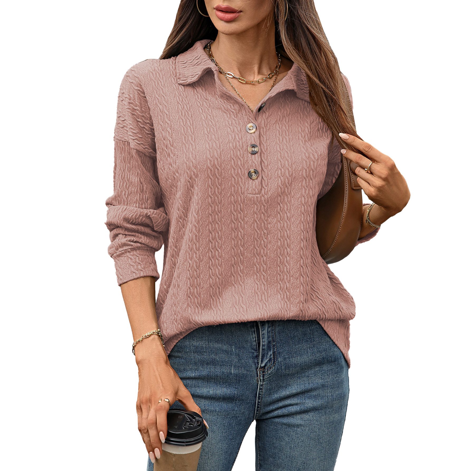 Clearance Sale 🔥 Women's Lapel Button Loose Long-Sleeved Top