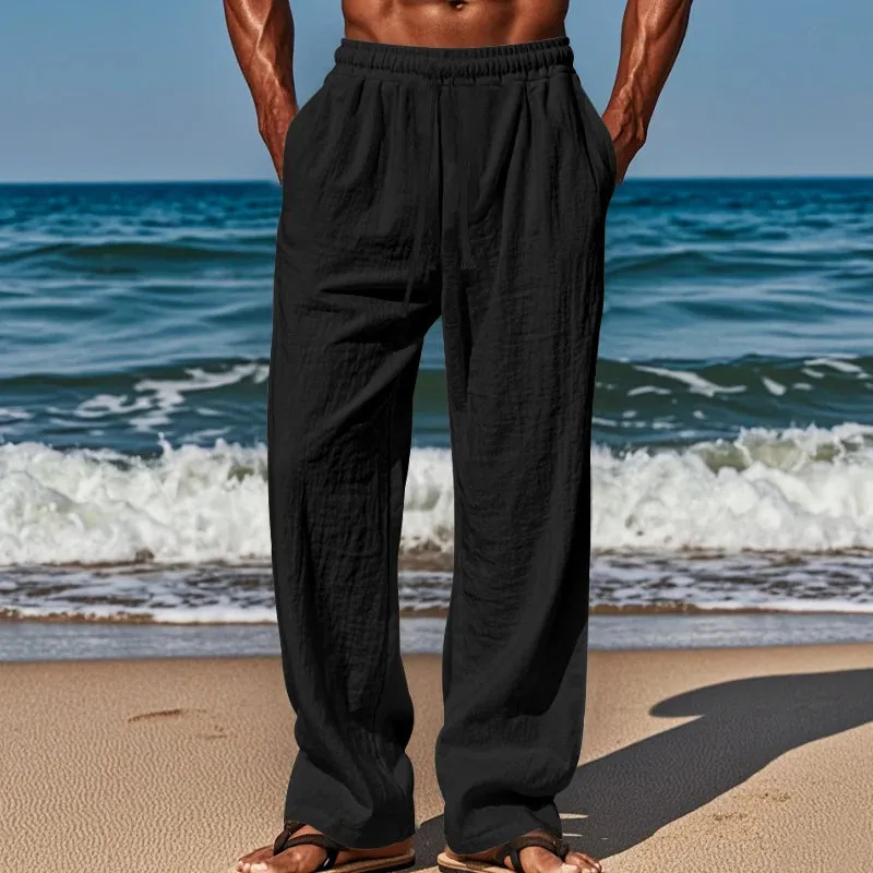 Drawstring Casual Beach Trousers - Loose Comfortable Solid Color Pants for Summer