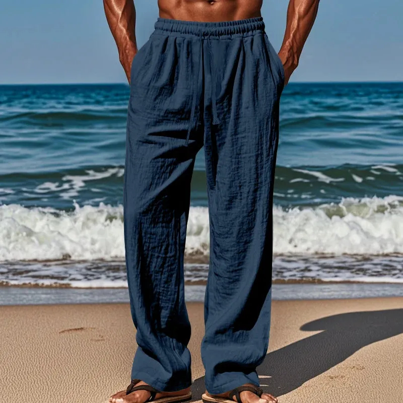 Drawstring Casual Beach Trousers - Loose Comfortable Solid Color Pants for Summer