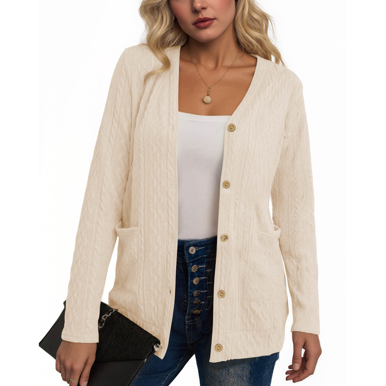 Women's jacquard fabric long-sleeved cardigan jacket