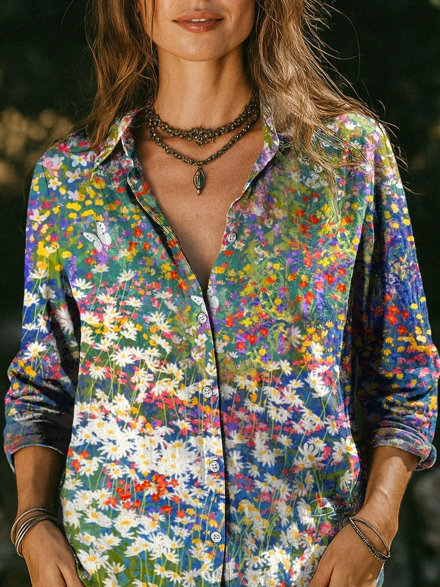 Women's 3D Digital Print Floral Long Sleeve Shirt