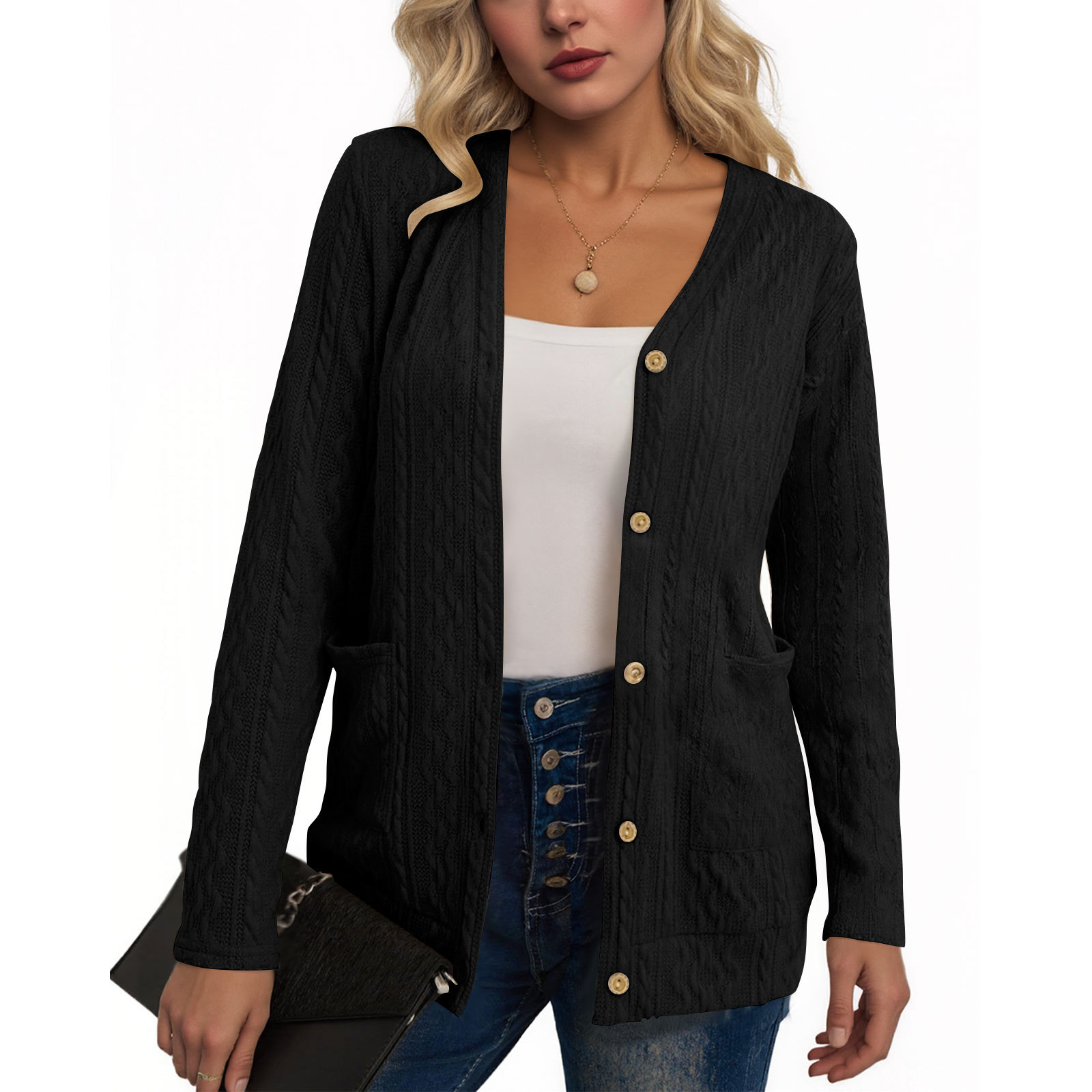 Women's jacquard fabric long-sleeved cardigan jacket