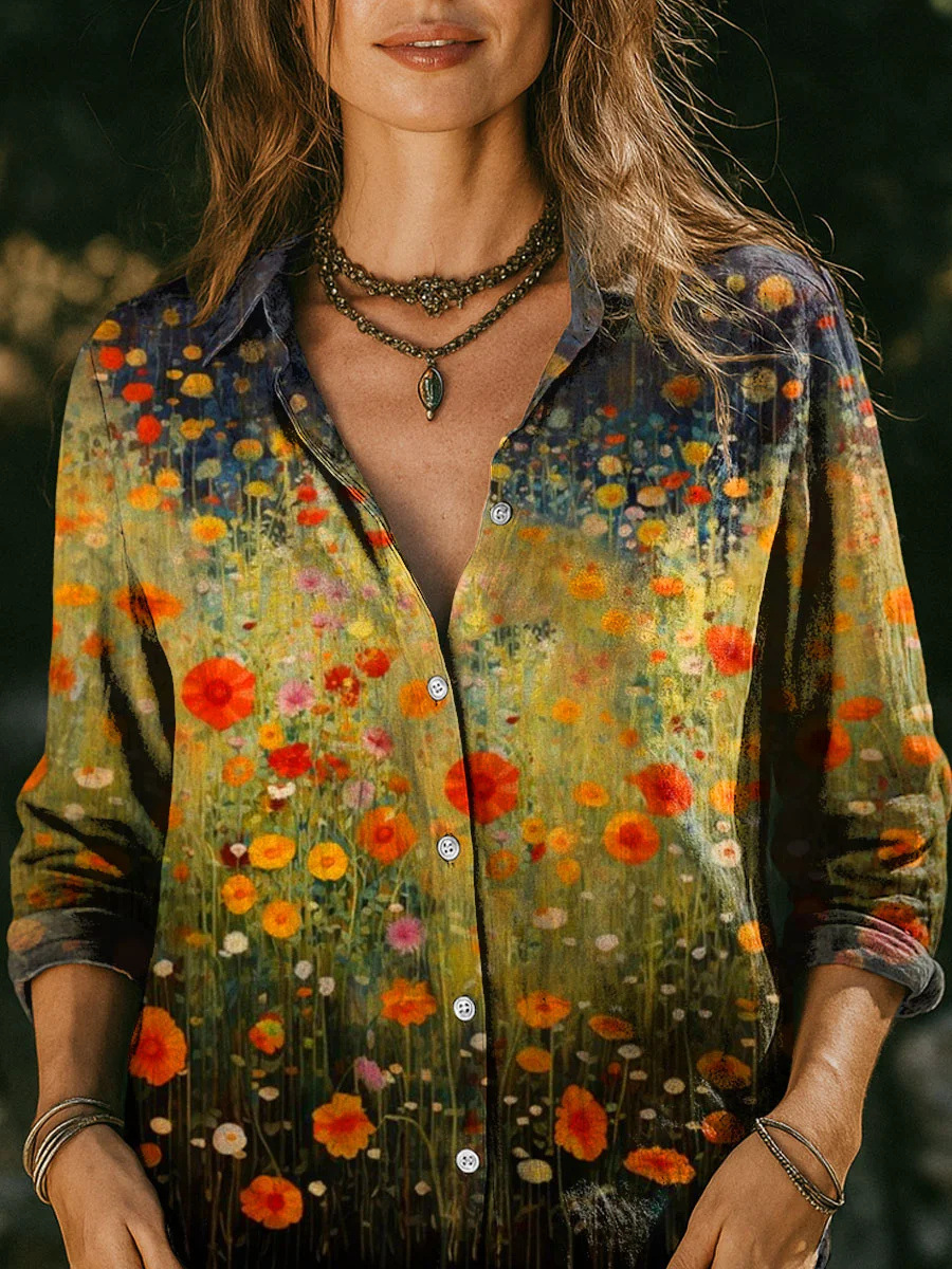 Women's 3D Digital Print Floral Long Sleeve Shirt