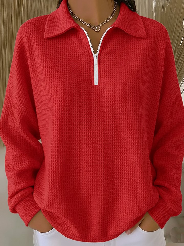 Women's new waffle-knit long-sleeved pullover top