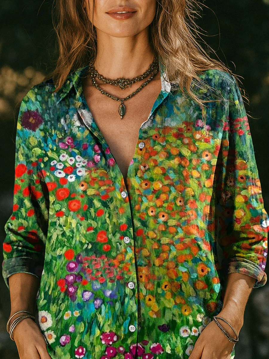 Women's 3D Digital Print Floral Long Sleeve Shirt